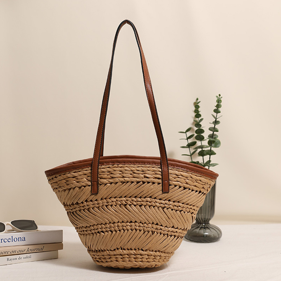 Women'S Raffia Bags - กระเป๋าสานทรงตะกร้าสำหรับฤดูร้อนสำหรับผู้หญิง กระเป๋าสะพายไหล่ กระเป๋าหูหิ้วสานหวาย กระเป๋าถือแบบโปร่ง กระเป๋าชายหาดโครเชต์ กระเป๋าถือลำลอง