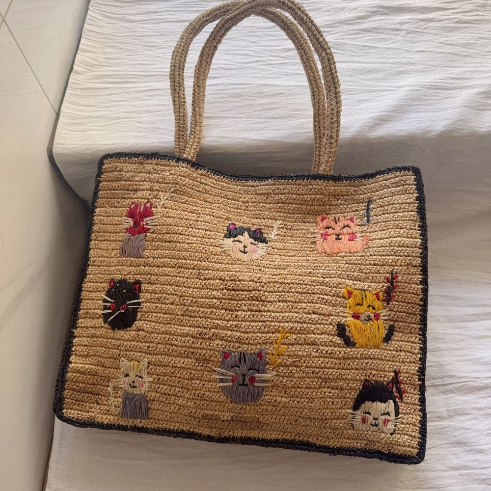 Women'S Raffia Bags - กระเป๋าสะพายไหล่ทอจากเส้นใยราฟเฟีย ปี 2026 ปักลายสัตว์น้อยน่ารัก ดีไซน์เก๋ไก๋ สำหรับไปทะเล
