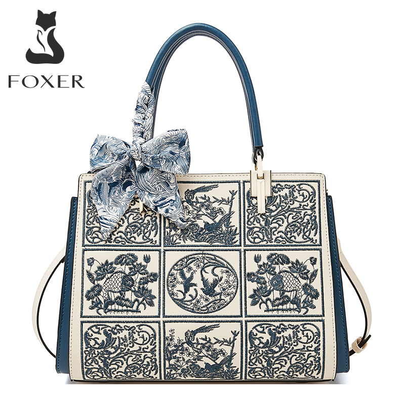 Women Bags 2026 Trends - FOXER หนังแยกชิ้น 2026 ใหม่กระเป๋าถือขนาดใหญ่กระเป๋าสะพายไหล่ผู้หญิงจีนคลาสสิกเย็บปักถักร้อยของขวัญที่ดีที่สุดสำหรับแม่